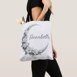 Bolsa Tote Nome Personalizado de Deusa Lunar Celestial Floral