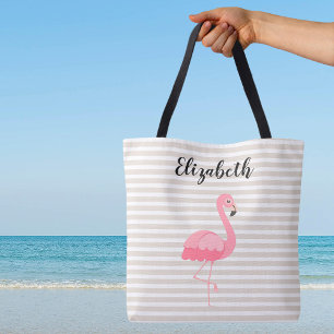 Bolsa Tote Nome Personalizado De Flamingo Cor-De-Rosa Cor-De-