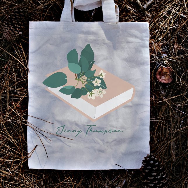 Bolsa Tote Nome Personalizado de Leitura de Livros Botânicos  (Botanical Books & Library Reading Custom Name Tote Bag)