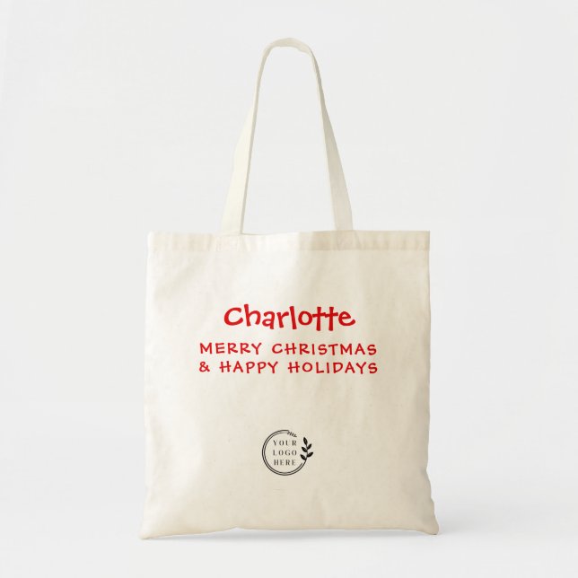 Bolsa Tote Nome personalizado de Natal Empresa Logotipo Comer (Frente)