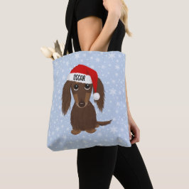 Bolsa Tote Nome Personalizado de Papais noeis Dachshund de Ch