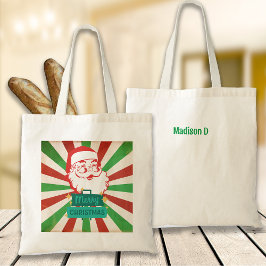 Bolsa Tote Nome Personalizado de Papais noeis de Natal Merry 