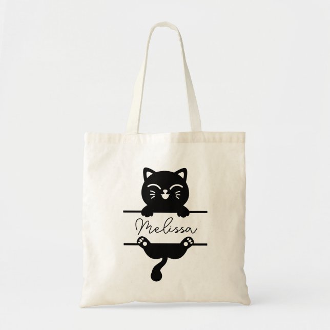 Bolsa Tote Nome Personalizado de Pequim de Gato Preto Canto (Frente)