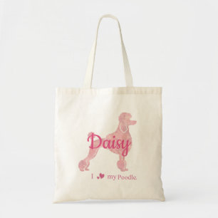 Bolsa Tote Nome Personalizado de Poodle Rosa Pastel Presente
