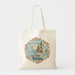 Bolsa Tote Nome personalizado de Shell Lighthouse da Carolina