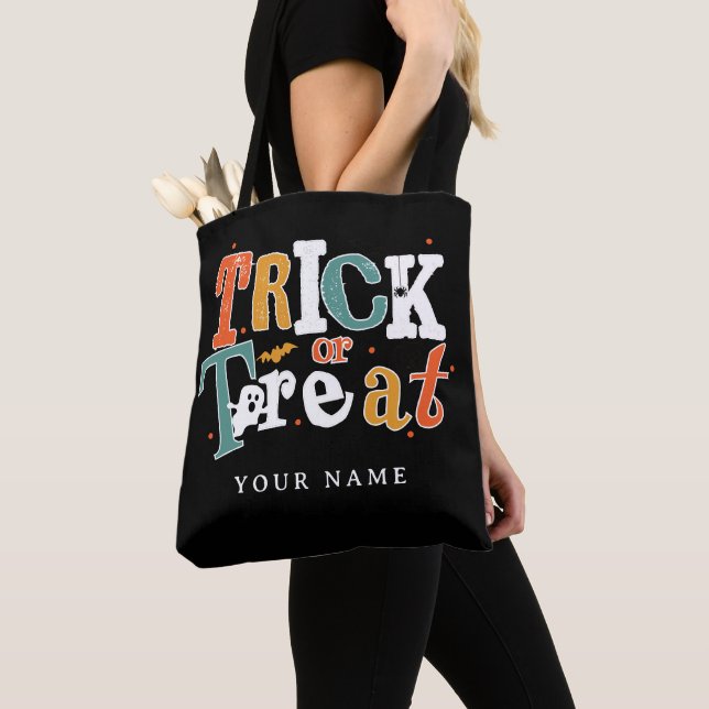 Bolsa Tote Nome Personalizado De Trick Ou Tratar Halloween (Close Up)
