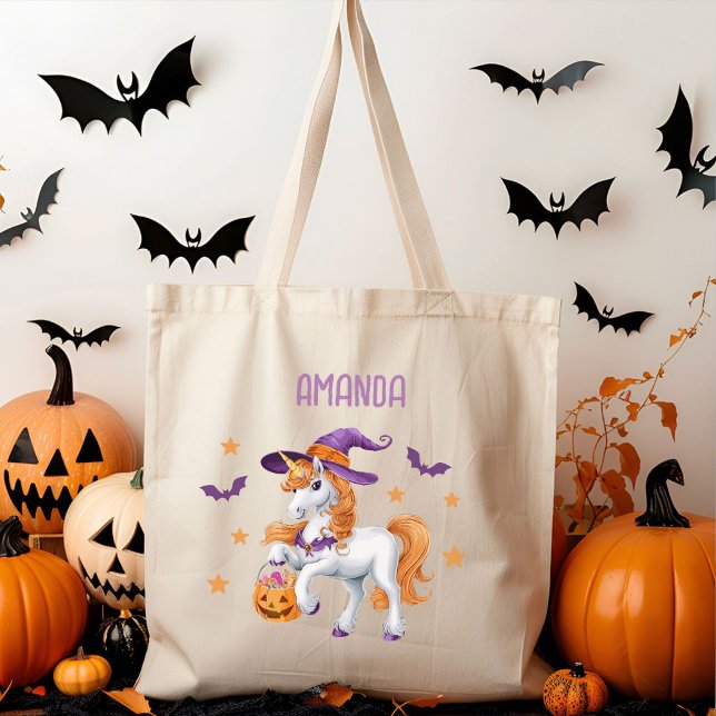 Bolsa Tote Nome Personalizado de Trick Unicorn ou Tratar Cava (Criador carregado)
