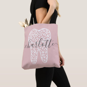 Bolsa Tote Nome Personalizado Dental Leopard Impressão Dente