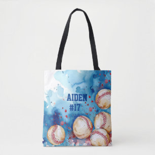 Bolsa Tote Nome Personalizado do Baseball Watercolor