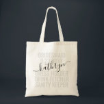 Bolsa Tote Nome Personalizado do Bridesmaid Personalizado<br><div class="desc">Nome Personalizado da Bridesmaid Tote Bag Personalizado com texto e texto editáveis para sua data,  destino ou local,  nome e citação divertida como "vestimenta,  bebe fetcher,  sanity keeper" faz uma manutenção divertida e útil para todas as suas damas de honra.</div>