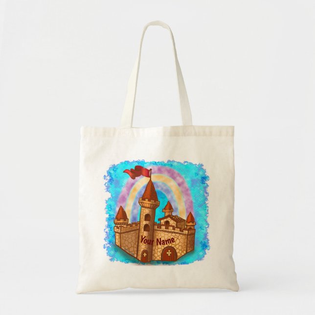 Bolsa Tote Nome personalizado do castelo Rainbow (Frente)