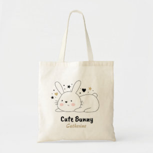 Bolsa Tote Nome personalizado do coelho de coelho corações