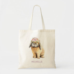 Bolsa Tote Nome Personalizado do Coelho Floral de Coelho de W