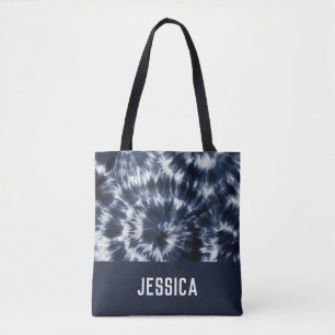Bolsa Tote Nome Personalizado do Corante de Gravação do Azul