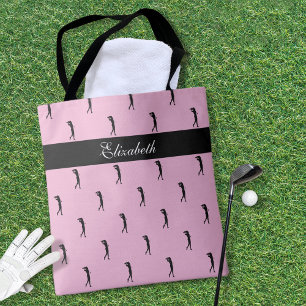 Bolsa Tote Nome Personalizado do Golfe Padrão Rosa e Preto