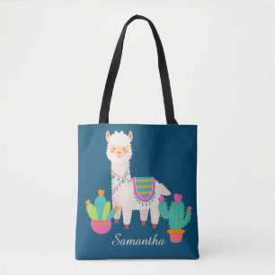 Bolsa Tote Nome Personalizado do Llama Cute