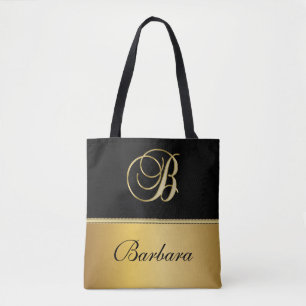Bolsa Tote Nome Personalizado do Monograma Elegante "B" Doura