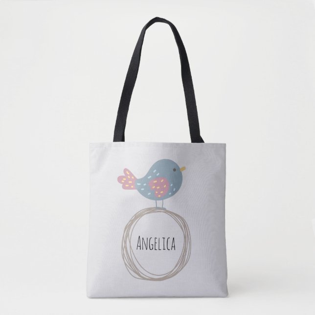 Bolsa Tote Nome Personalizado do Pássaro Cortado (Frente)