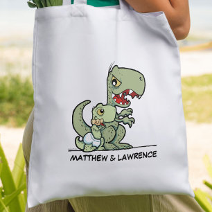 Bolsa Tote Nome Personalizado do Pequeno Irmão T-Rex Dinossa