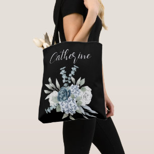 Bolsa Tote Nome Personalizado do Script Boho de Flores Selvag