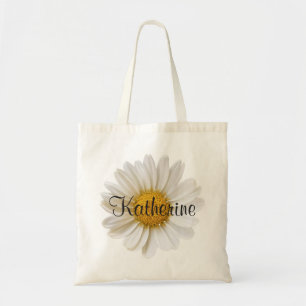Bolsa Tote Nome Personalizado do solteiro White Daisy Flower