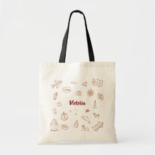 Bolsa Tote Nome Personalizado Doodle Férias de Verão