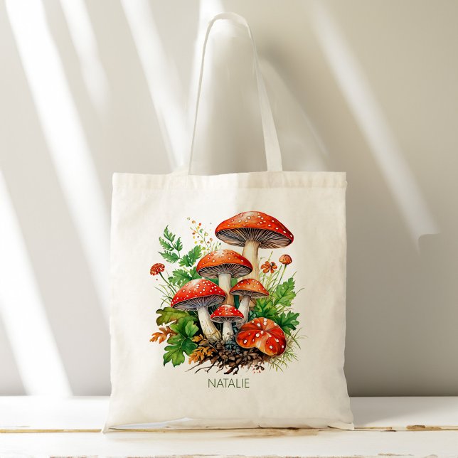 Bolsa Tote Nome personalizado dos fungos da floresta selvagem (Wild forest mushrooms fungi personalized name tote bag aesthetic gifts for her Mushroom Lover Gift )