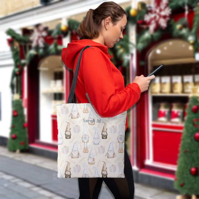 Bolsa Tote Nome Personalizado dos Gnomos de Natal Nórdicos (Criador carregado)