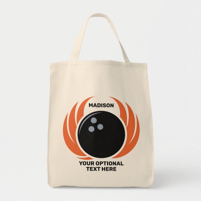 Bolsa Tote Nome personalizado e Bola de boliche de texto com  (Frente)