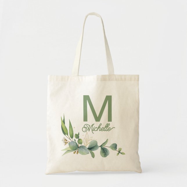 Bolsa Tote Nome personalizado e inicial do monograma verde el (Frente)