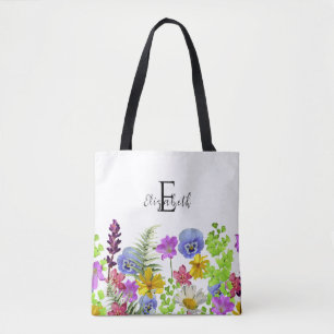 Bolsa Tote Nome Personalizado e Monograma de Flores Selvagens