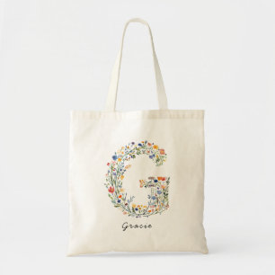 Bolsa Tote Nome Personalizado e Monograma Floral 'G'