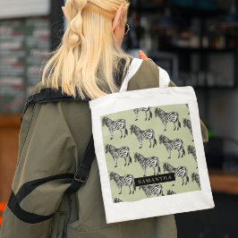 Bolsa Tote Nome Personalizado e Padrão Selvagem de Zebra Selv