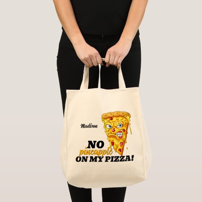 Bolsa Tote Nome Personalizado e Pizza Irritada Ingrediente (Frente (produto))