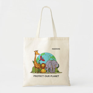 Bolsa Tote Nome Personalizado e Texto Terra com Animais