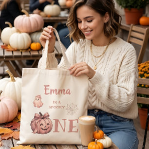 Bolsa Tote Nome Personalizado é um Pinkoween Fofo e Assustado