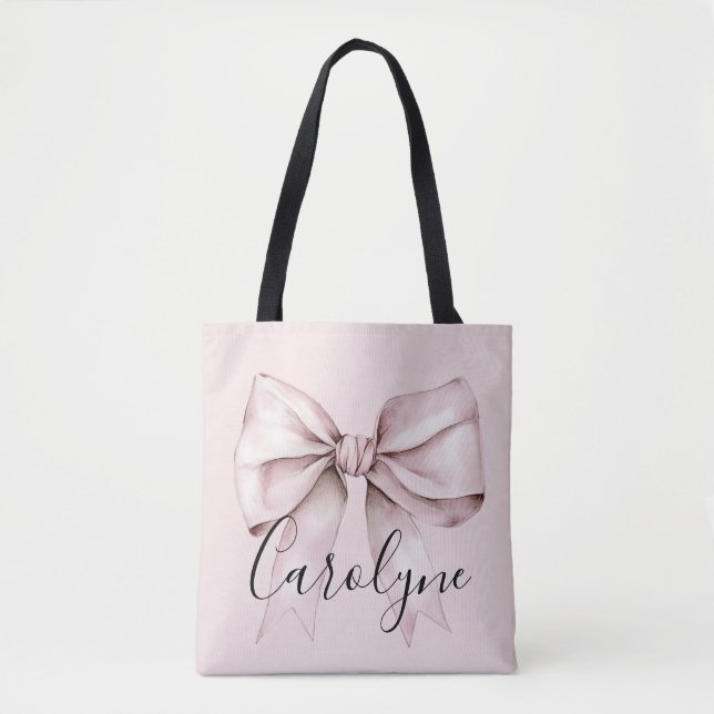 Bolsa Tote Nome personalizado estética coquette laço rosa (Frente)