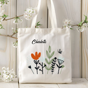 Bolsa Tote Nome Personalizado Floral Caprichoso Moderno