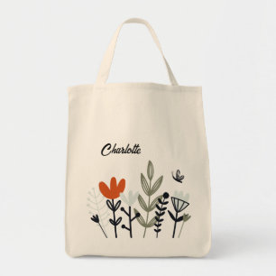 Bolsa Tote Nome Personalizado Floral Moderno