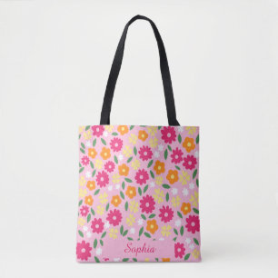 Bolsa Tote Nome Personalizado Floral Pastel Colorido Fofo