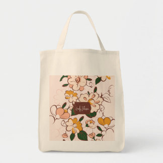 Bolsa Tote Nome Personalizado Floral Retro Bloom Botânico