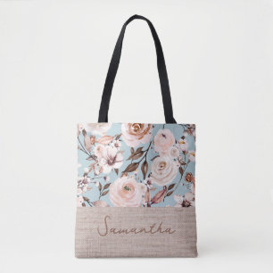 Bolsa Tote Nome Personalizado Floral Watercolor