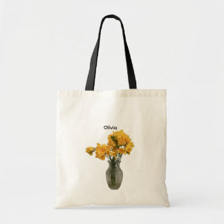 Bolsa Tote Nome Personalizado Freesias Florais Amarelas