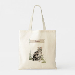 Bolsa Tote Nome Personalizado Gato de Pet de Cabelo Curto Ame