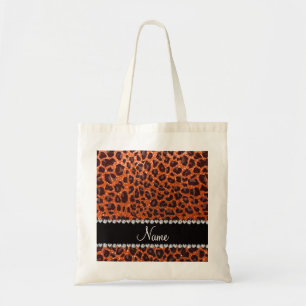Bolsa Tote Nome personalizado glitter laranja impressão leopa