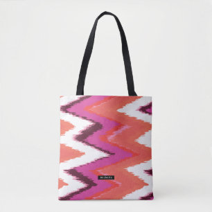 Bolsa Tote Nome Personalizado Ikat Chevron Padrão Bridesmaid