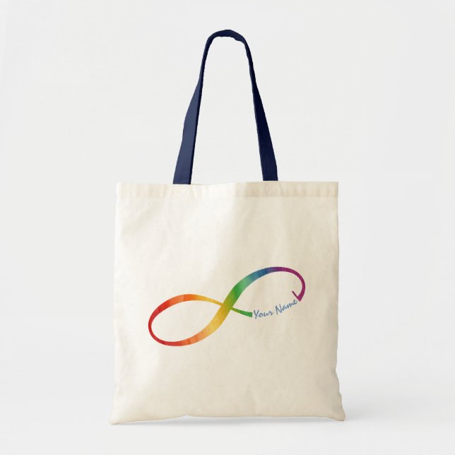 Bolsa Tote Nome Personalizado Infinito do Arco-Íris (Frente)