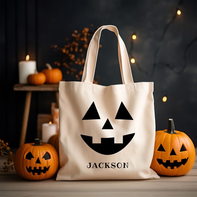 Bolsa Tote Nome personalizado Jack O Lanterna Pumpkin Face Ha (Criador carregado)