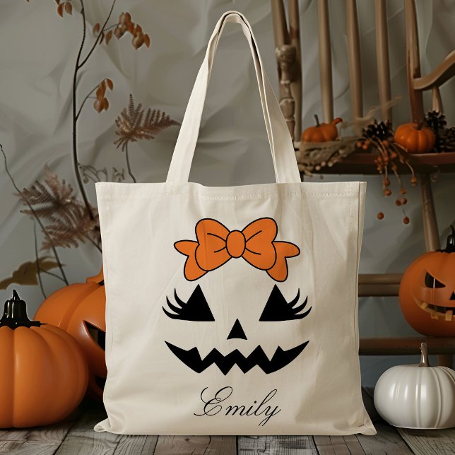 Bolsa Tote Nome Personalizado Jack O Lanterna Trick Ou Tratar (Criador carregado)