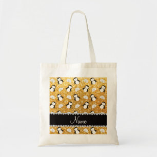 Bolsa Tote Nome personalizado lenhador amarelo pinguins igloo